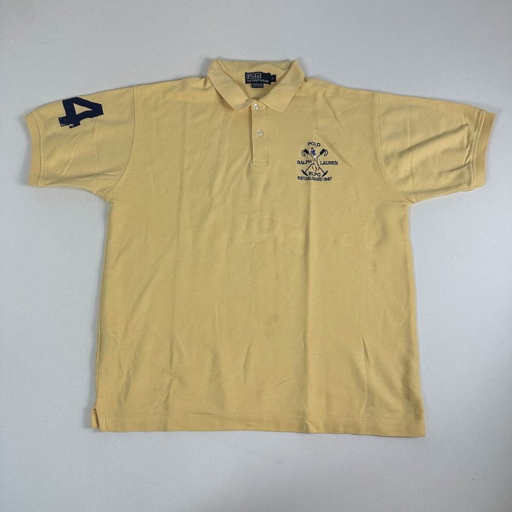Vintage Polo Ralph Lauren Polo Shirt Men Size XL Preppy Yellow Big Logo USA Made
